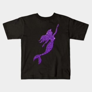 Purple Faux Glitter Mermaid Silhouette Kids T-Shirt